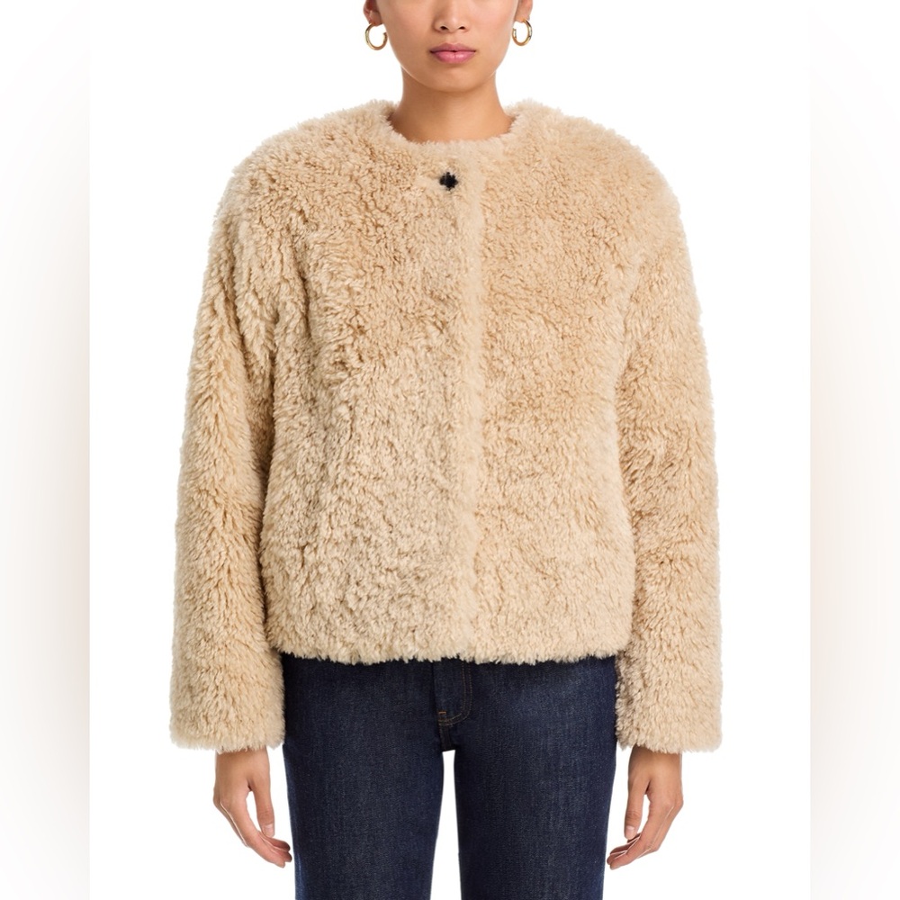 Rag & Bone Sabrina faux fur coat cropped shearling jacket beige glam winter cute - Picture 2 of 11